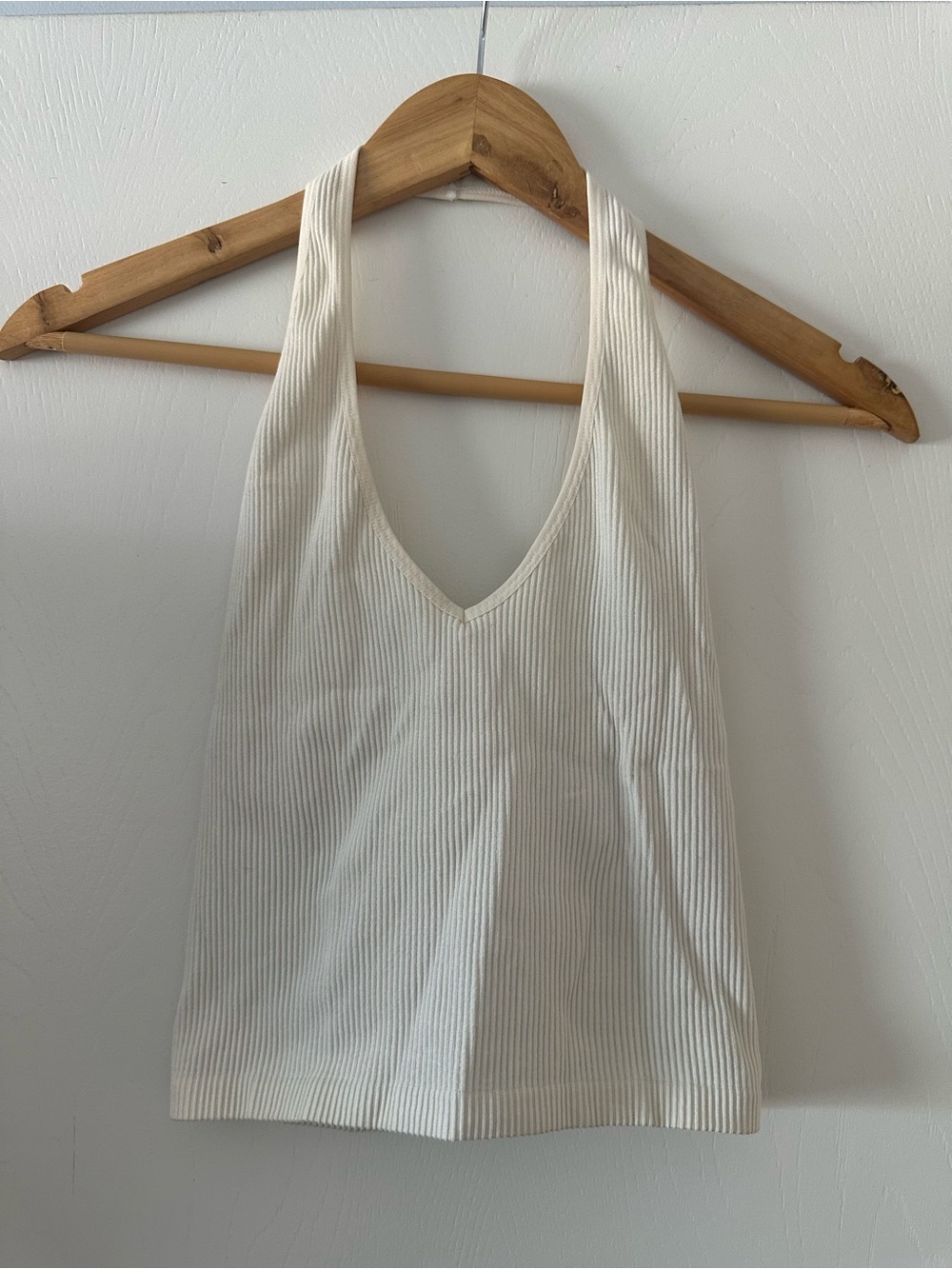 Urban Outfitters Cream Ribbed V-Neck Crop Tank